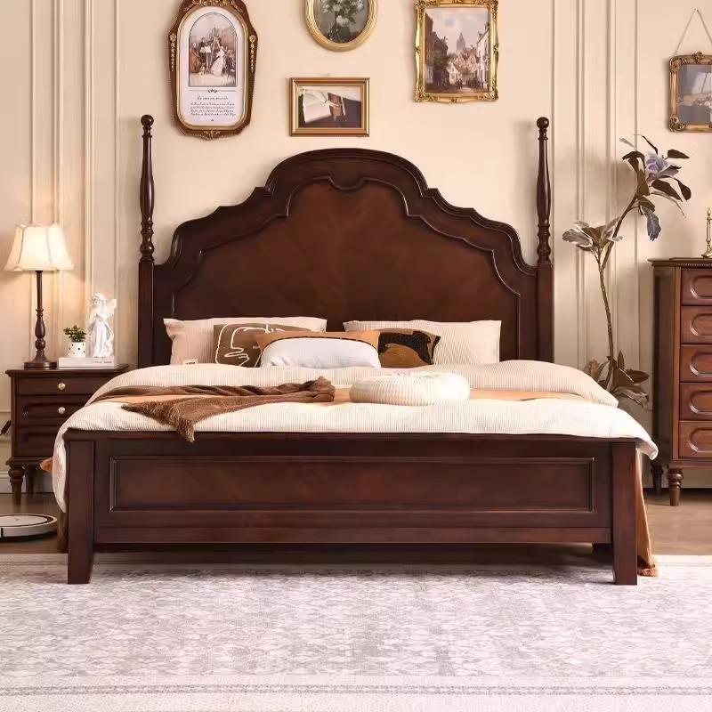 中古风实木床1米8双人床美式主卧安娜床主卧室1.5米箱式床储物床