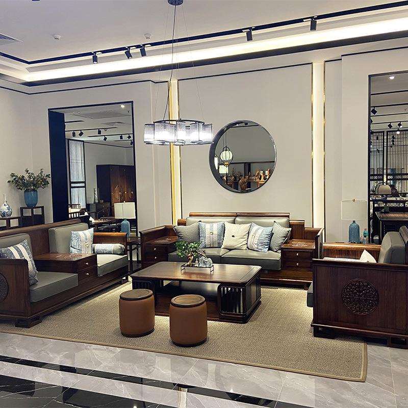 新中式实木沙发组合现代古典别墅高端大小户型客厅乌金木客厅家具