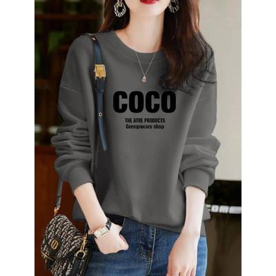 早秋薄款纯棉圆领卫衣女2025新款秋季女装时尚韩版大码外套上衣潮