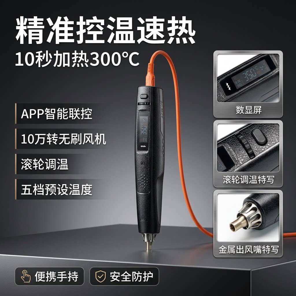 Miniware敏维Airgo140智能热风枪精准控温高温维修自动休眠PD供电