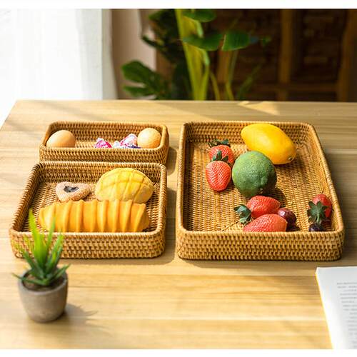 越腾品越南藤盘茶道编织编篮长方形收纳篮茶三艺件套野000003餐篮