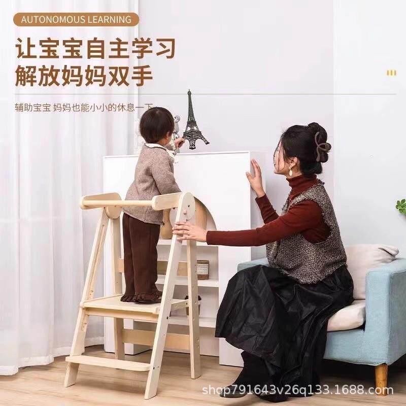 现货蒙凳学氏习塔儿童洗漱踏可折叠脚踏凳洗手YAY台台带扶手木质