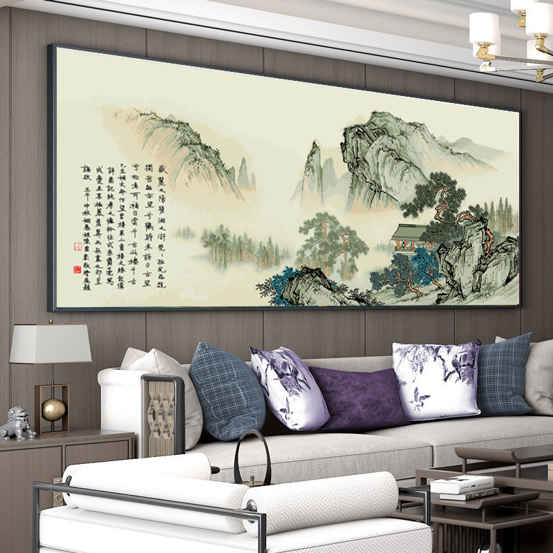 十字绣2023新款客厅大幅望云楼18色简约新中式现代自己绣非成品