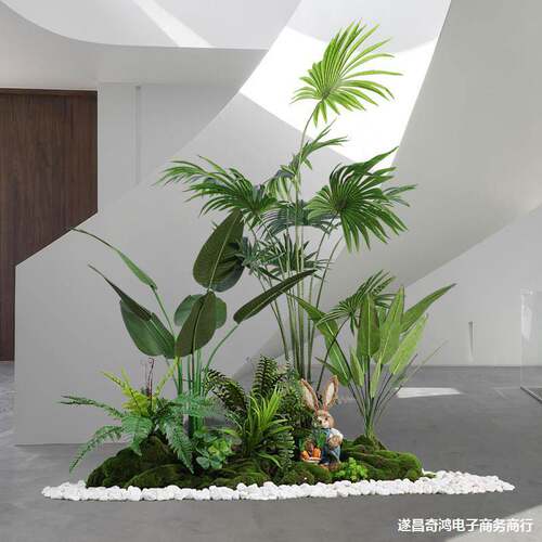 橱窗室内造景空间转角仿真绿植盆栽假树仿真树景观植物造景装饰