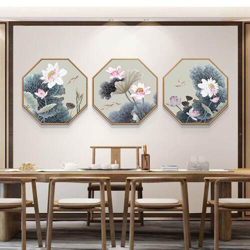 新中式荷花挂画八沙边禅意中国风茶室玄yq693948关厅装饰画形发背