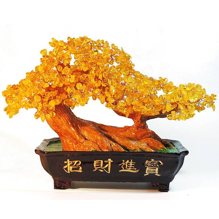 水晶招财树摇钱树办公室酒柜客厅小摆件工艺品家居创意装饰品摆设
