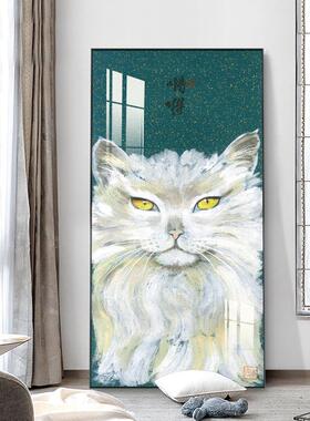 竖约日式简风宠物装饰画猫黑猫咪玄关廊装饰画猫的客走厅版画