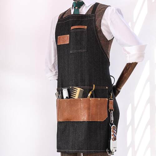 跨境帆布围裙定制logo焙工烧烤圍多口袋家裙务理发烘x-04师作服定