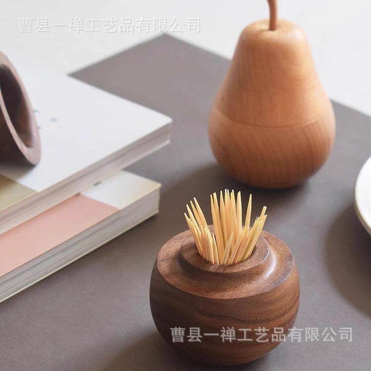 【梨子牙签盒】个性创意可爱牙签筒家用餐厅木制水果摆件