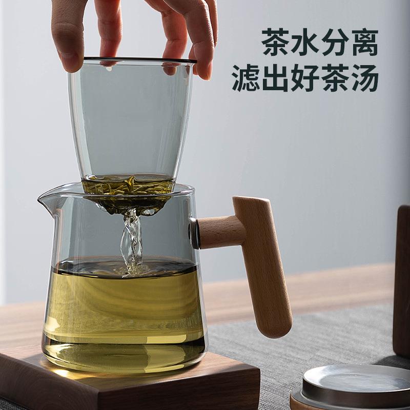 日高硼硅耐玻璃茶壶滤网胡桃式木带雅宽壶把带盖大容量玻璃套热装