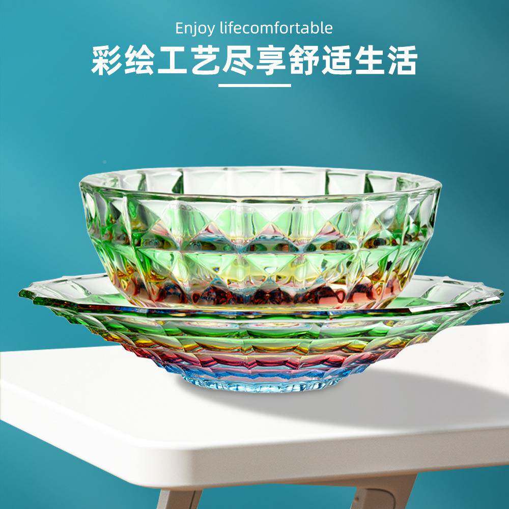 水晶玻璃创意装果饰果盘厚1重大号家彩居软装斗件摆欧式七家用果