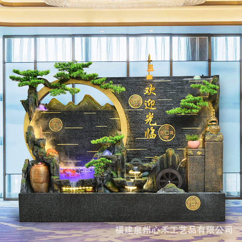 水幕墙屏风隔断酒店假山喷泉风水轮鱼池造景庭院招财落地流水摆件
