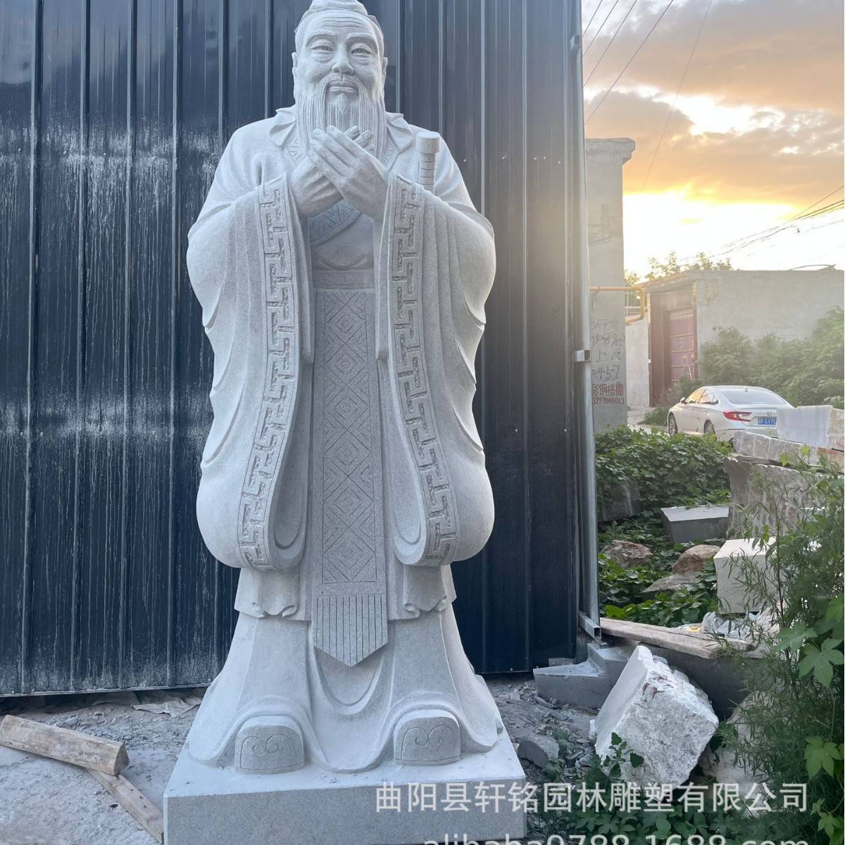 石雕孔子像校园文化古代名人雕塑摆件传统汉白玉孔子景区中式雕塑