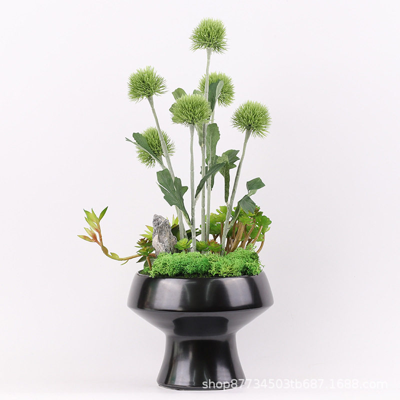 新中式仿真花艺盆栽苔藓盆景绿植摆件客厅家居售楼部摆件软装饰品