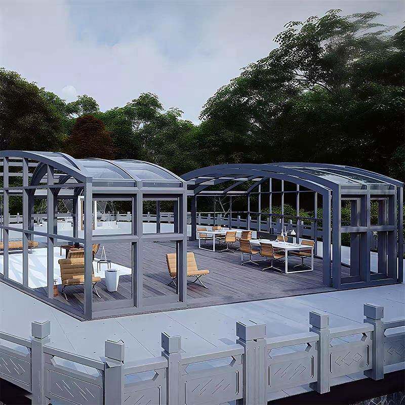 户外露台阳光房雨棚庭院顶楼玻璃房开合伸缩可折叠智能移动阳光房