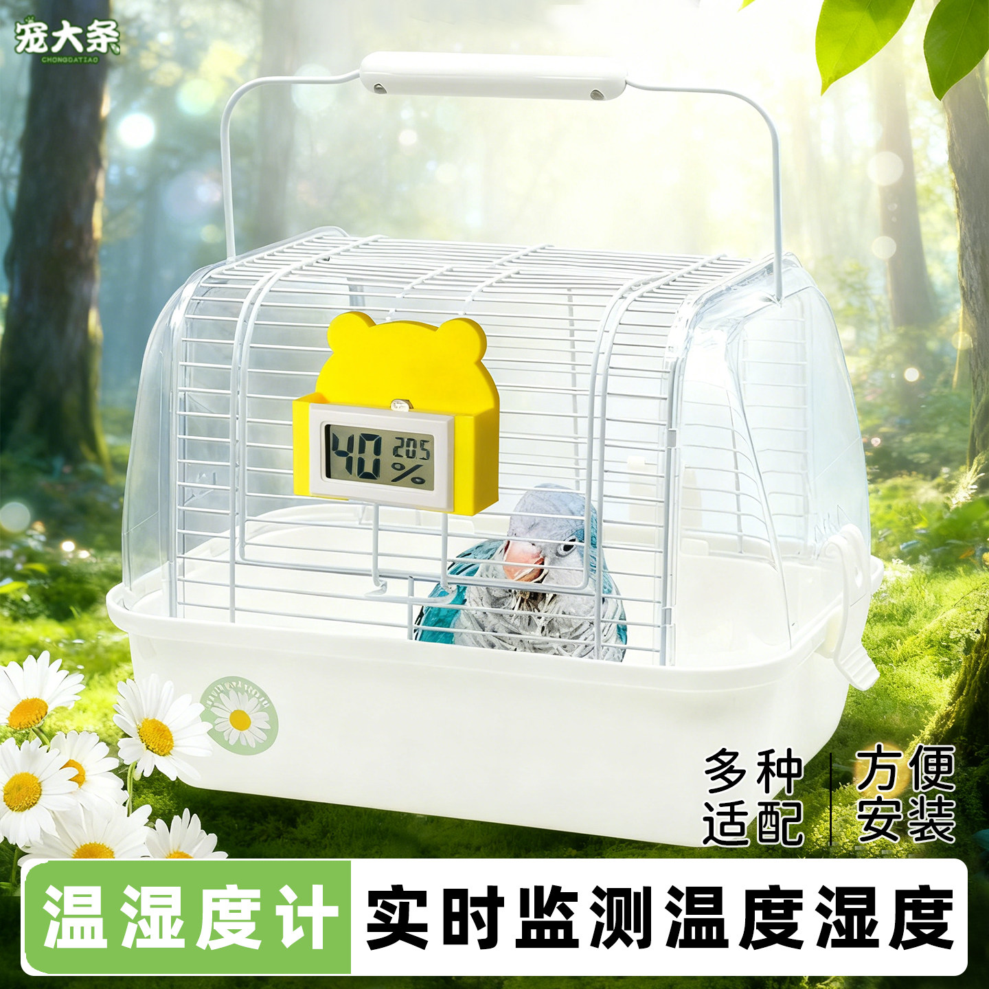【宠大条】鸟笼温湿度计便携式实时监测数字显示小熊温湿度计用品