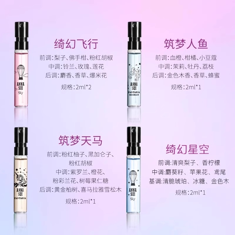 安娜苏小香盒淡香水组合2ml*5女生礼物4种香味香水小样官方