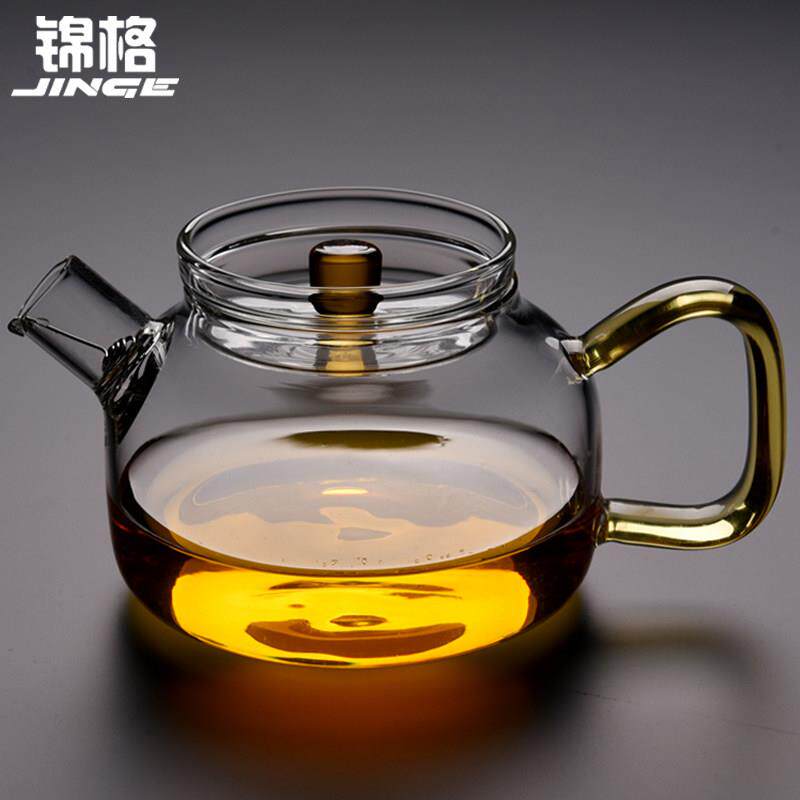 锦格加厚玻璃茶壶带过滤耐热泡茶壶全玻璃茶具煮茶壶侧把小花茶壶