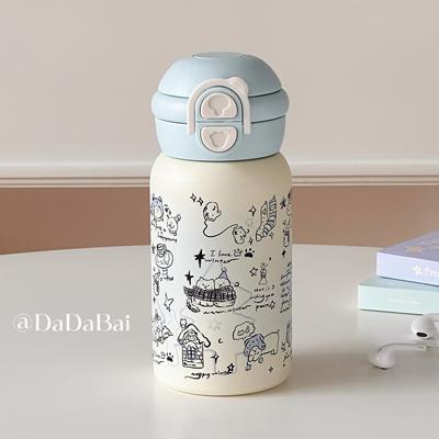 雪人猫咪水杯2024新款保温杯女生高颜值学生便携小巧吸管杯子可爱