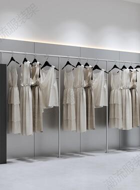 黑色服装展示架陈列架绿色挂衣杆女装店货架方管男装不锈钢上墙架