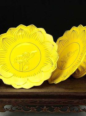 陶瓷供佛果盘 莲花水果盘 道家供盘摆件高脚果碟浮雕莲花佛堂供品