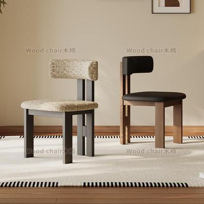 法式中古风实木餐椅家用餐桌椅设计师款北欧复古靠背化妆凳高级感