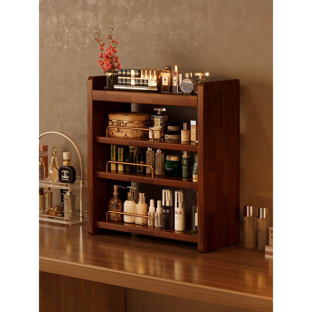 化妆品收纳盒实木桌面高级感梳妆台置物架护肤品香水首饰品收纳柜