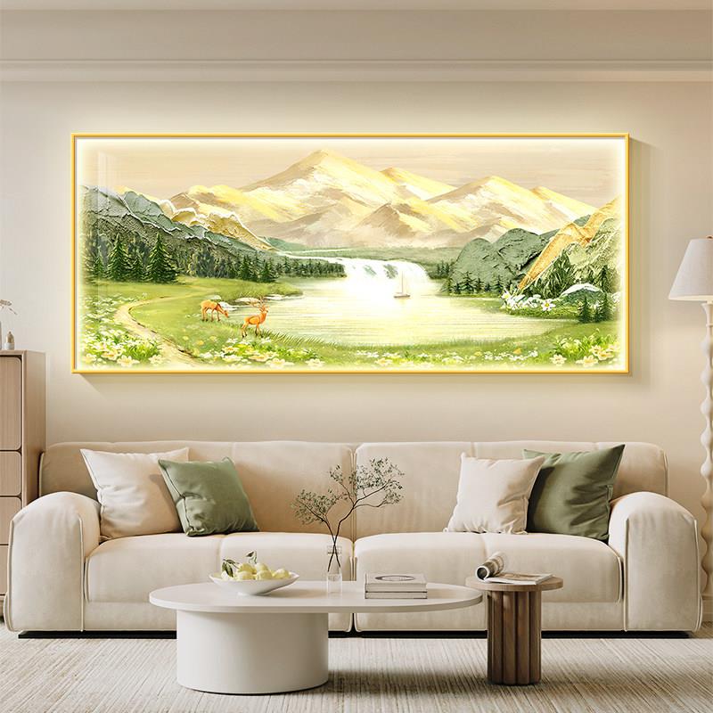 聚宝盆客厅led带灯装饰画高档大气沙发背景墙挂画山水风景灯光画