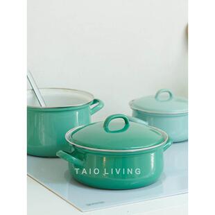 奥地利RIESS湖绿系类搪瓷锅双耳耐高温炖煮锅电磁炉燃气家用汤锅