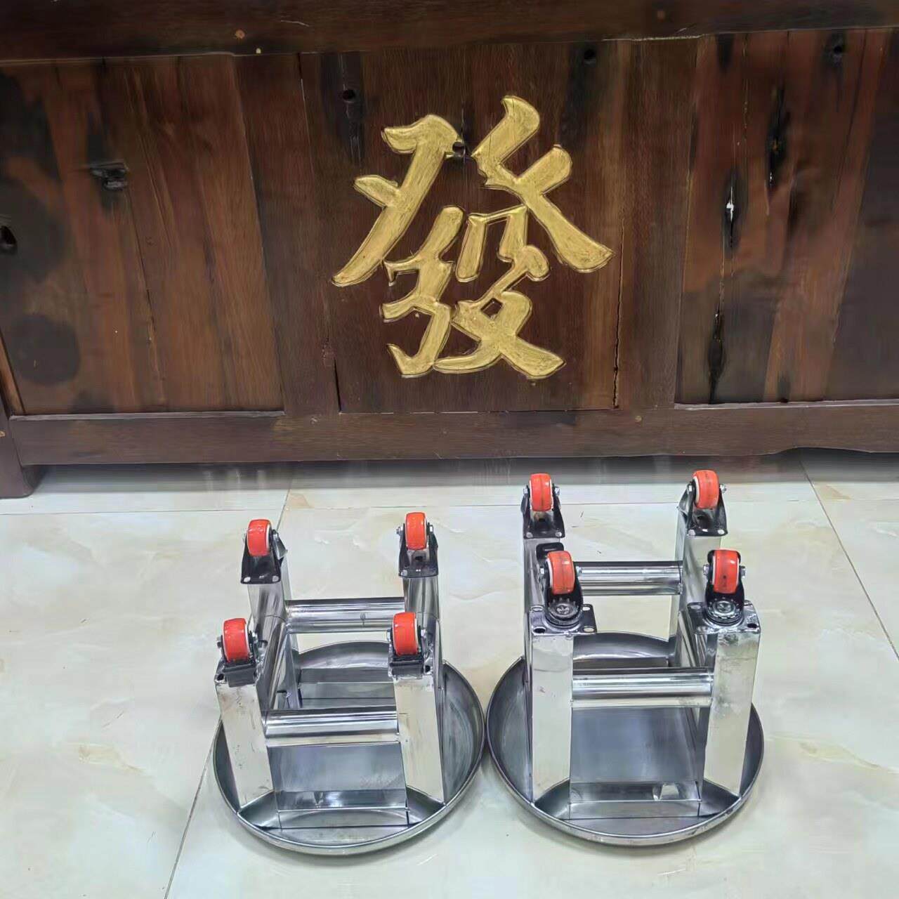 不锈钢迷你小圆凳特厚加固中国风静音万向轮带刹车转向滑轮
