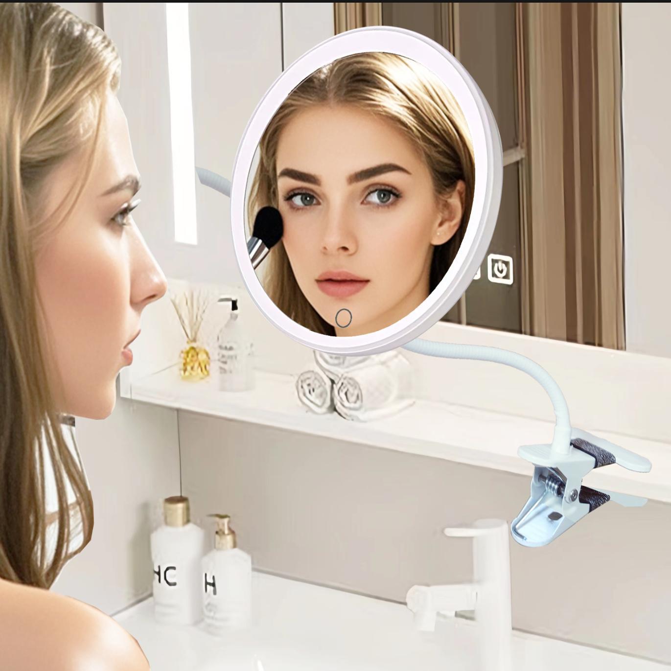 化妆镜带灯LED可夹学生宿舍充电夹子补光镜子伸缩台式桌面办公室