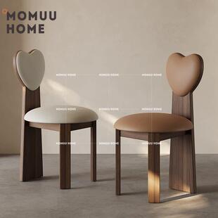MOMUU HOME覆古实木餐椅法式家用休闲 化妆椅中古设计师软包靠背