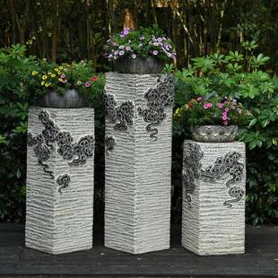 室園外盆景架子花花盆0065 IL仿石墩置戶外花架庭臺院花陽臺布中式