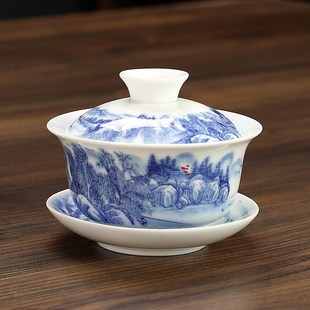 陶瓷白瓷功夫茶具单个 家用泡茶碗三才盖碗茶杯茶碗大号青花瓷套装