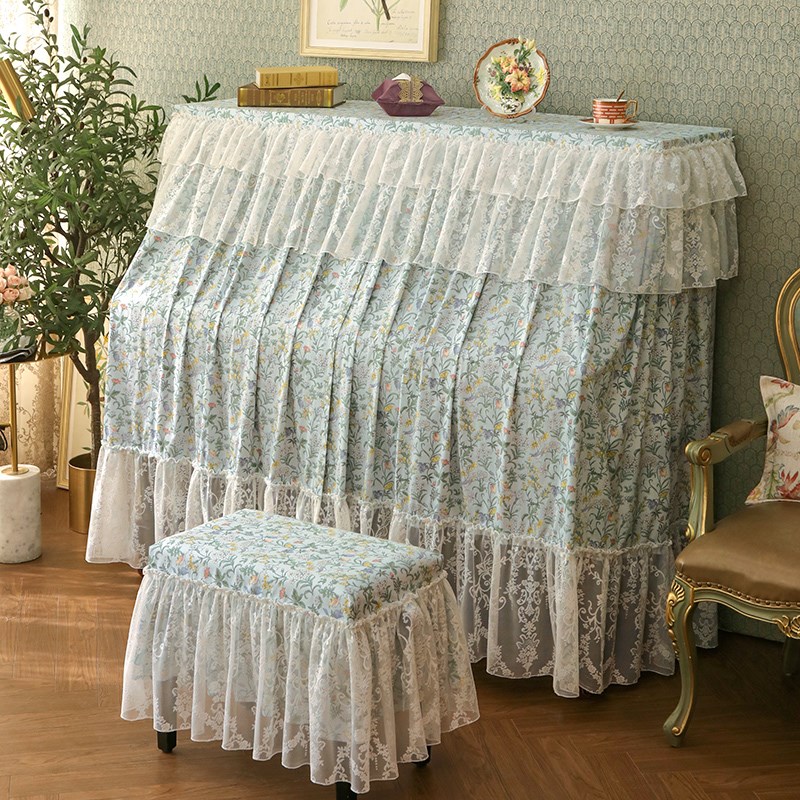 全棉钢琴罩套法式蕾丝花鸟电子钢琴盖巾布半罩凳套现代美式可定制