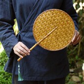 手工大漆竹编扇紫竹手柄团扇中式 纳凉蒲扇手工扇子 双面汉服扇夏季