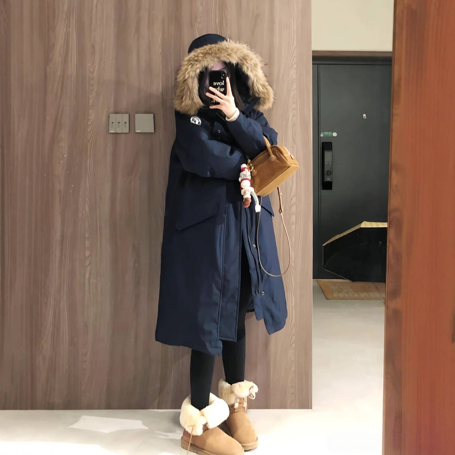 美式复古长版大毛领羽绒棉服女2025年冬季新款加厚棉衣派克服外套