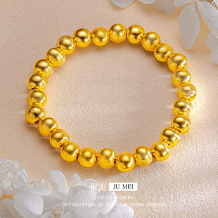 金店同款高保色古法越南沙金猫眼珠珠手串复古金条纹珠珠手串