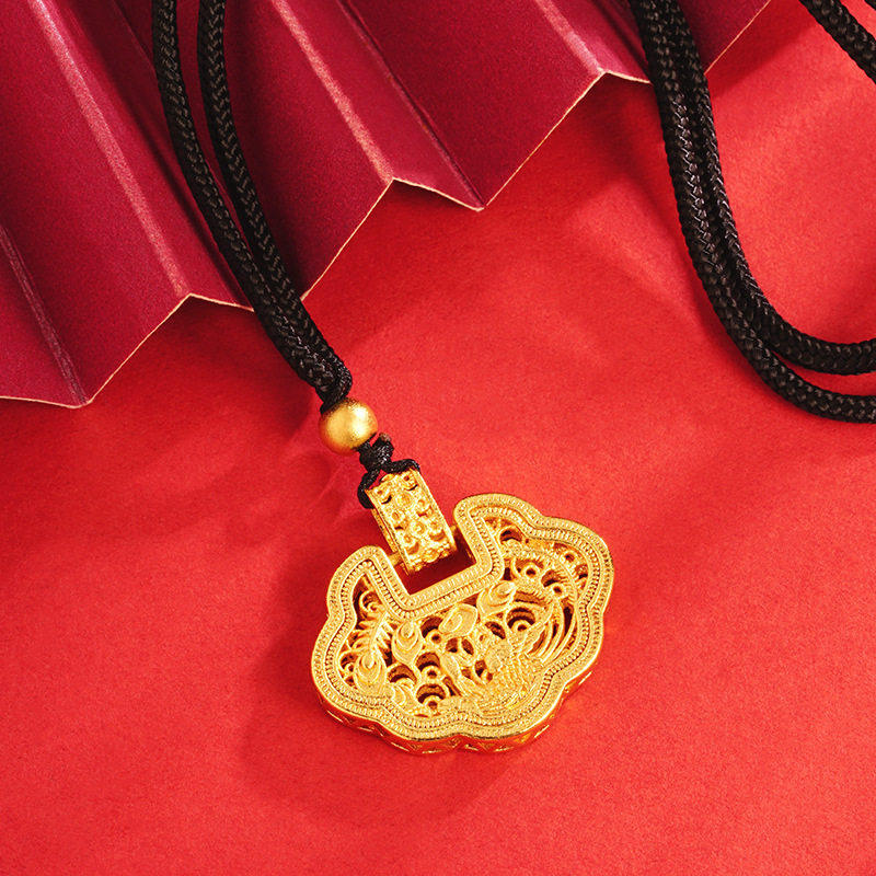 越南沙金如意锁中国风锡金项链绳结调节镂空百搭古法黄金爆款,饰品/流行首饰/时尚饰品新,项链,淘宝优惠券,粉丝福利购,淘宝优惠卷