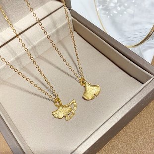 南非锡金杏叶项炼女轻奢高级感单吊坠越南沙金彷真黄金锁骨炼首饰