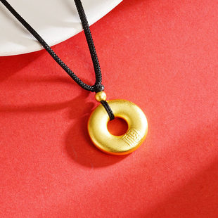 越南沙金古法福字如意圈项链黄金中国风女款复古气质锡金饰品