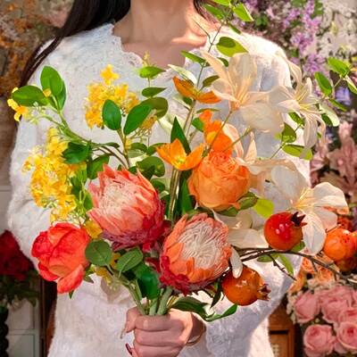 橘色系仿真帝王花玫瑰花假花