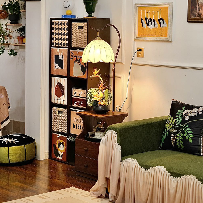 复古中古风置物架落地灯卧室沙发边几客厅茶几床头柜台灯一体,家装灯饰光源,装饰落地灯,淘宝优惠券,粉丝福利购,淘宝优惠卷