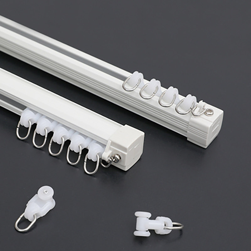 铝合金窗帘轨道静音窗帘杆子罗马杆单轨道滑轨滑轮顶装侧装送配件