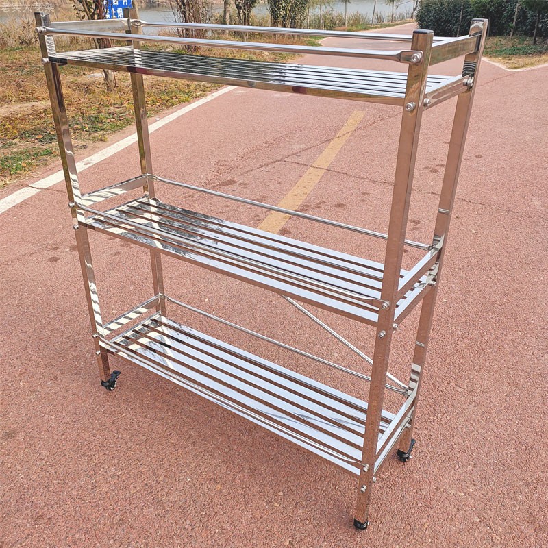 不锈钢三层多层阳台室外置物架植物架兰花架多肉移动花架带轮子