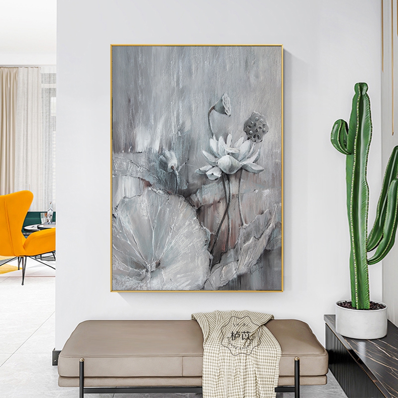 莫奈睡莲名画客厅风景装饰画餐厅玄关过道立体沙发背景美式挂画图片