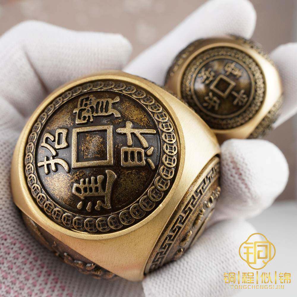 铜骰子纯铜时来运转铜球手把件黄铜色子解压六面转骰子招财健手球