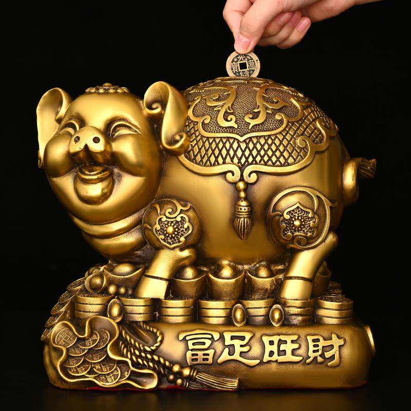 纯铜金猪存钱罐摆件能进能出福猪储钱罐家用办公室前台装饰生肖猪