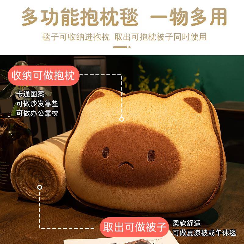 水豚抱枕被二合一沙发靠枕办公室睡觉空调毯子车载枕头午睡毯两用