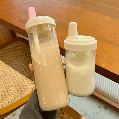 2023新款大容量玻璃水杯子女生粗吸管高颜值果汁牛奶茶饮料办公室